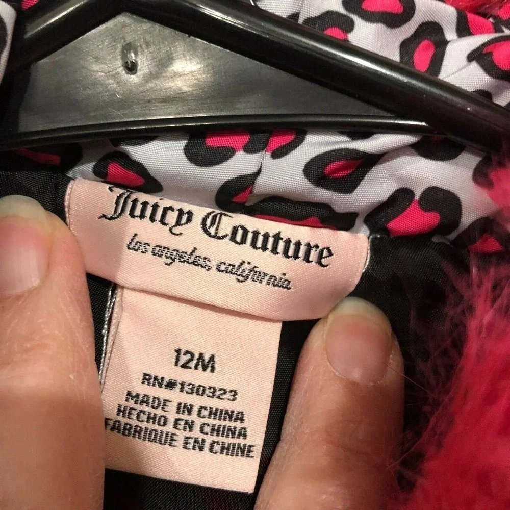 Juicy Couture Puff Vest Pink Leopard Faux Fur Trim Infant Girls Size 12 Months